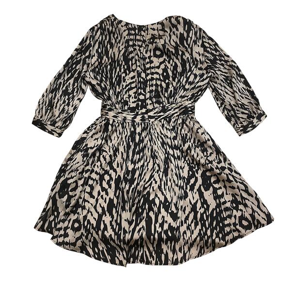 Sandro Paris Printed Black + Cream Silk Mini Dress 2 | Pockets Studded Rare NWOT - Picture 2 of 15